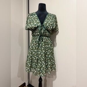 Blu Pepper Olive Floral Tie-Front Mini Dress